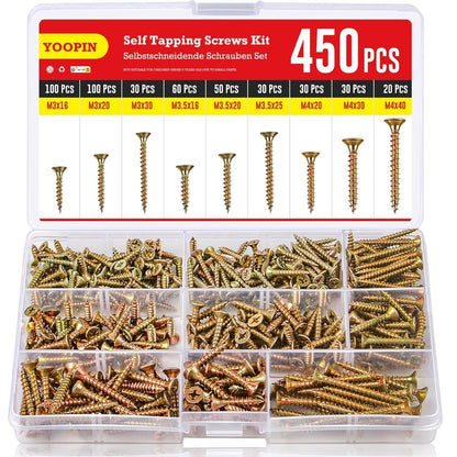 Holzschrauben Set 450 Stück, Zink, Phillips Senkkopf, M3-M4
