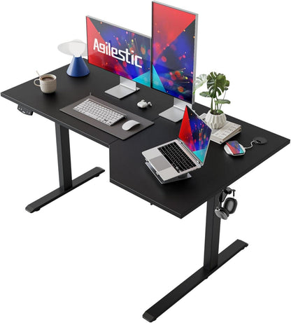 Elektrischer Stehschreibtisch L-förmig höhenverstellbar 140cm Schwarz
