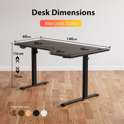 Elektrischer Stehschreibtisch L-förmig höhenverstellbar 140cm Schwarz
