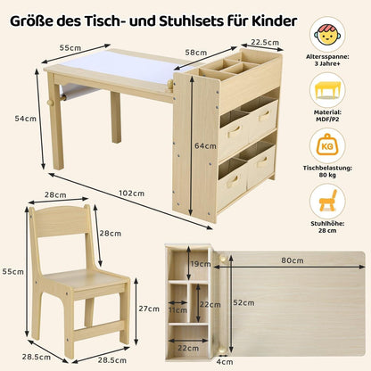 Kindertisch mit Stühlen und Stauraum Braun - Ergonomisch und