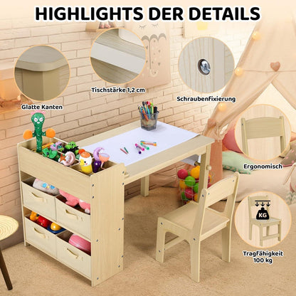 Kindertisch mit Stühlen und Stauraum Braun - Ergonomisch und