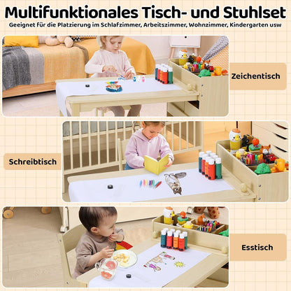 Kindertisch mit Stühlen und Stauraum Braun - Ergonomisch und