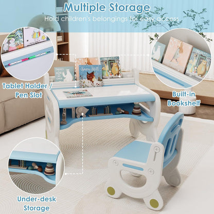 Kinder Schreibtisch und Stuhlset mit Stauraum, ergonomisch, blau