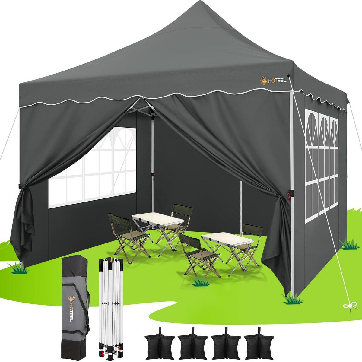 3x3m Faltpavillon wasserdicht mit Seitenwänden & Sandsäcken