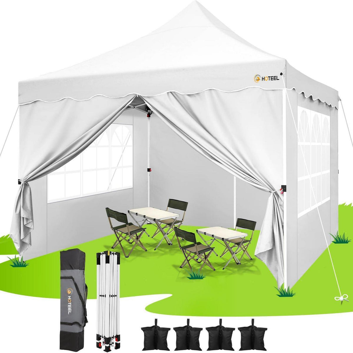 3x3m Faltpavillon wasserdicht mit Seitenwänden & Sandsäcken