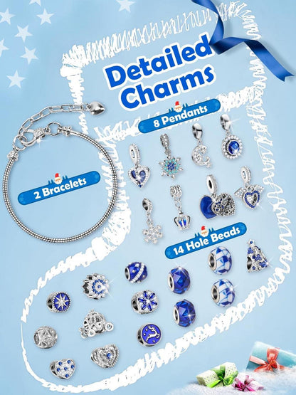 Adventskalender Mädchen Schmuck 2024 Armband DIY Set 22 Perlen für Teenager Kinder - Weihnachtsgeschenke Metall