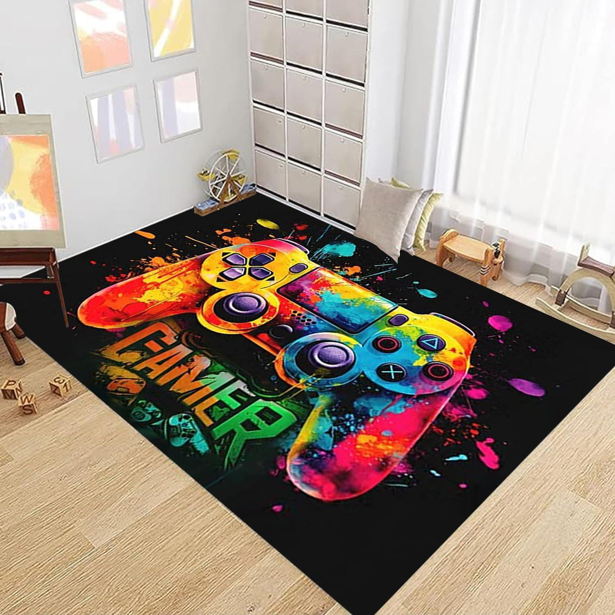 Gaming Teppich 160x200 cm - Rutschfest & Waschbar für Gamer Zimmer