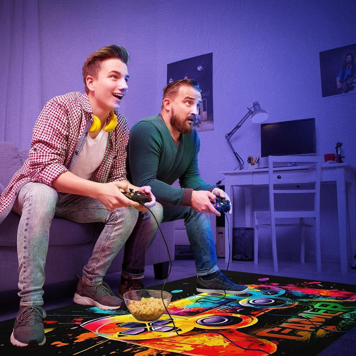 Gaming Teppich 160x200 cm - Rutschfest & Waschbar für Gamer Zimmer