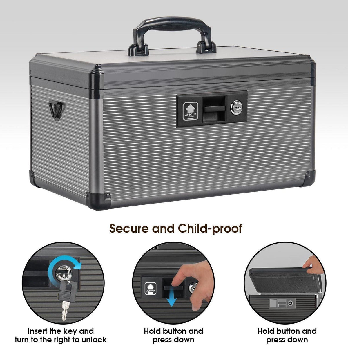 Medizin-Schlossbox aus Aluminium – Extra Groß & Schwarz