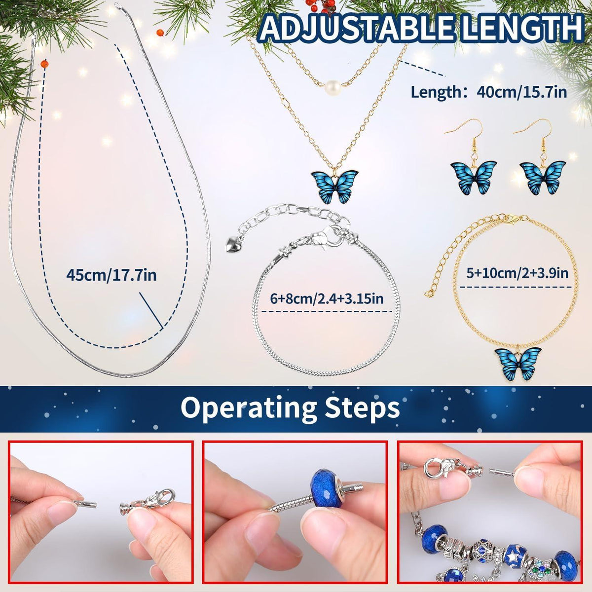 Adventskalender Schmuck Set Blau 2024 Frauen Mädchen DIY