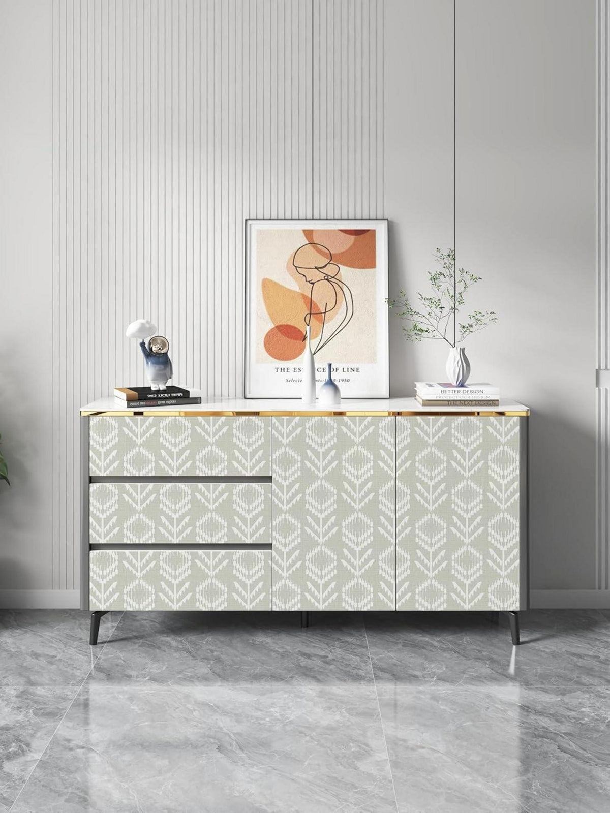 Selbstklebende Tapete Grün Weiß PVC Vinyl Wanddekoration 44x300cm