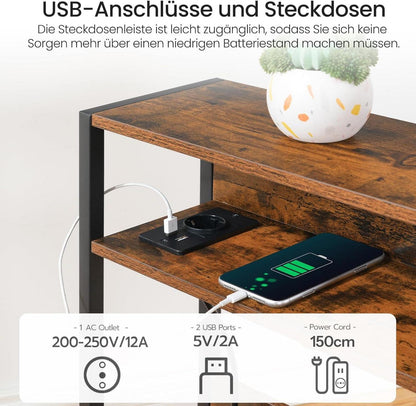 Beistelltisch mit Ladestation und Holzwerkstoffplatten, Vintagebraun/Schwarz