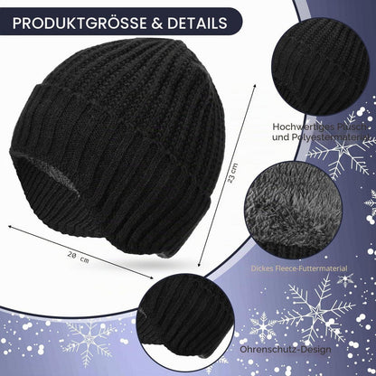 Strickmütze mit Ohrenklappen für Damen und Herren, warm gefüttert