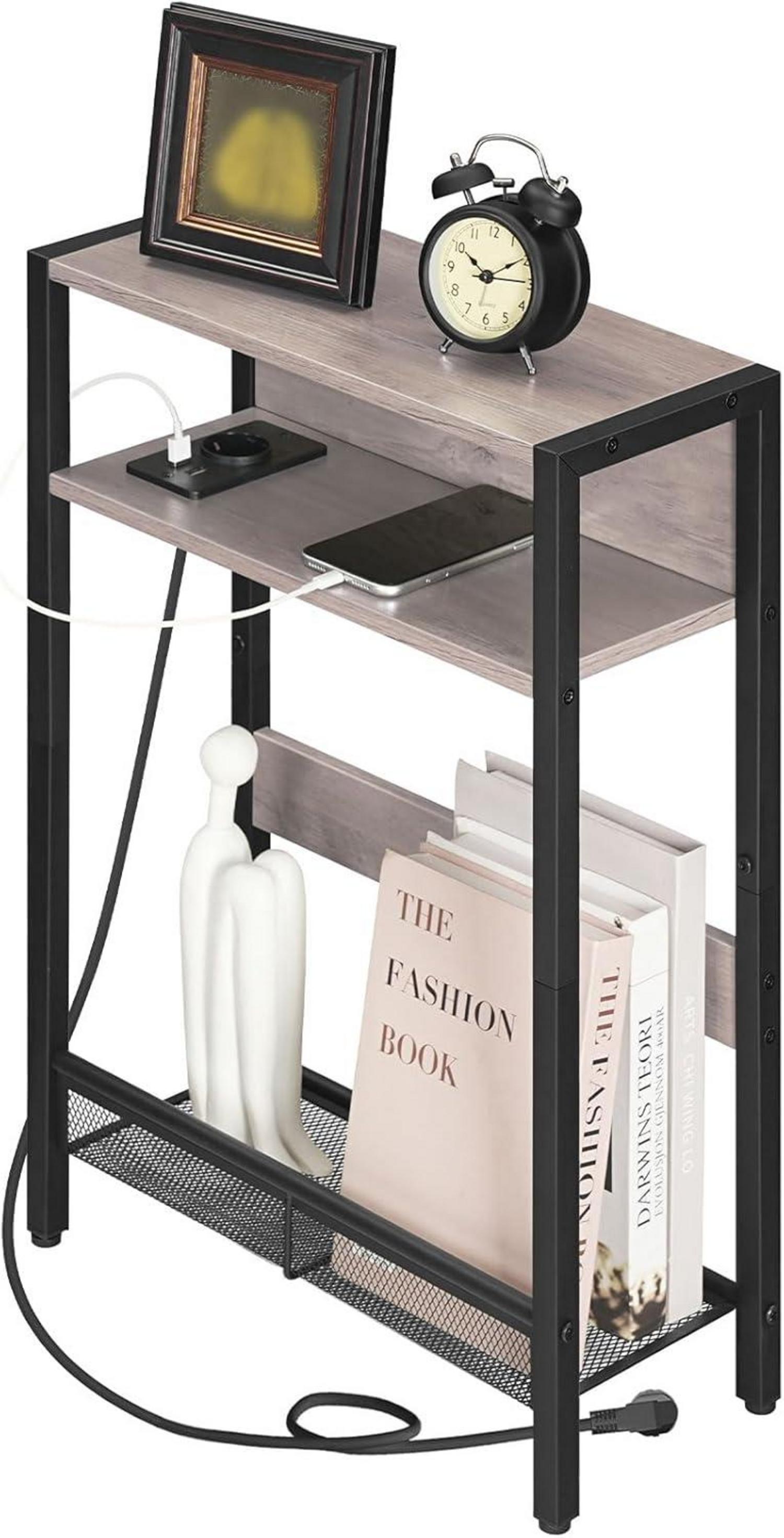 Beistelltisch mit Ladestation und Metallregal Greige/Schwarz