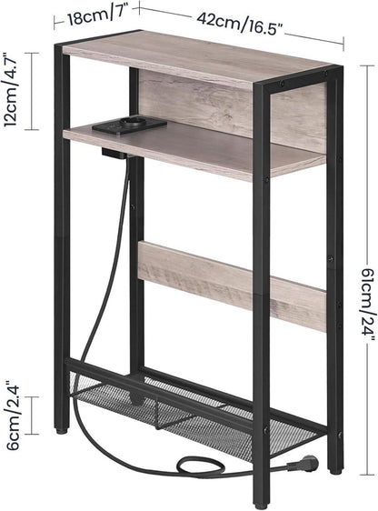 Beistelltisch mit Ladestation und Metallregal Greige/Schwarz