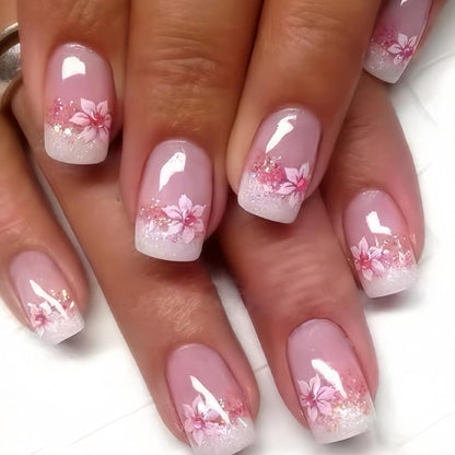 24er Set Press On Nails Blumen Designs Quadratisch False Nails