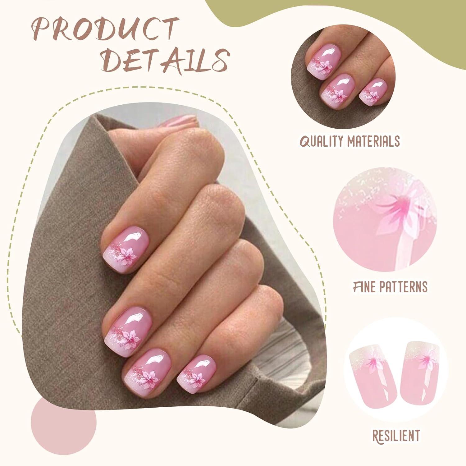 24er Set Press On Nails Blumen Designs Quadratisch False Nails