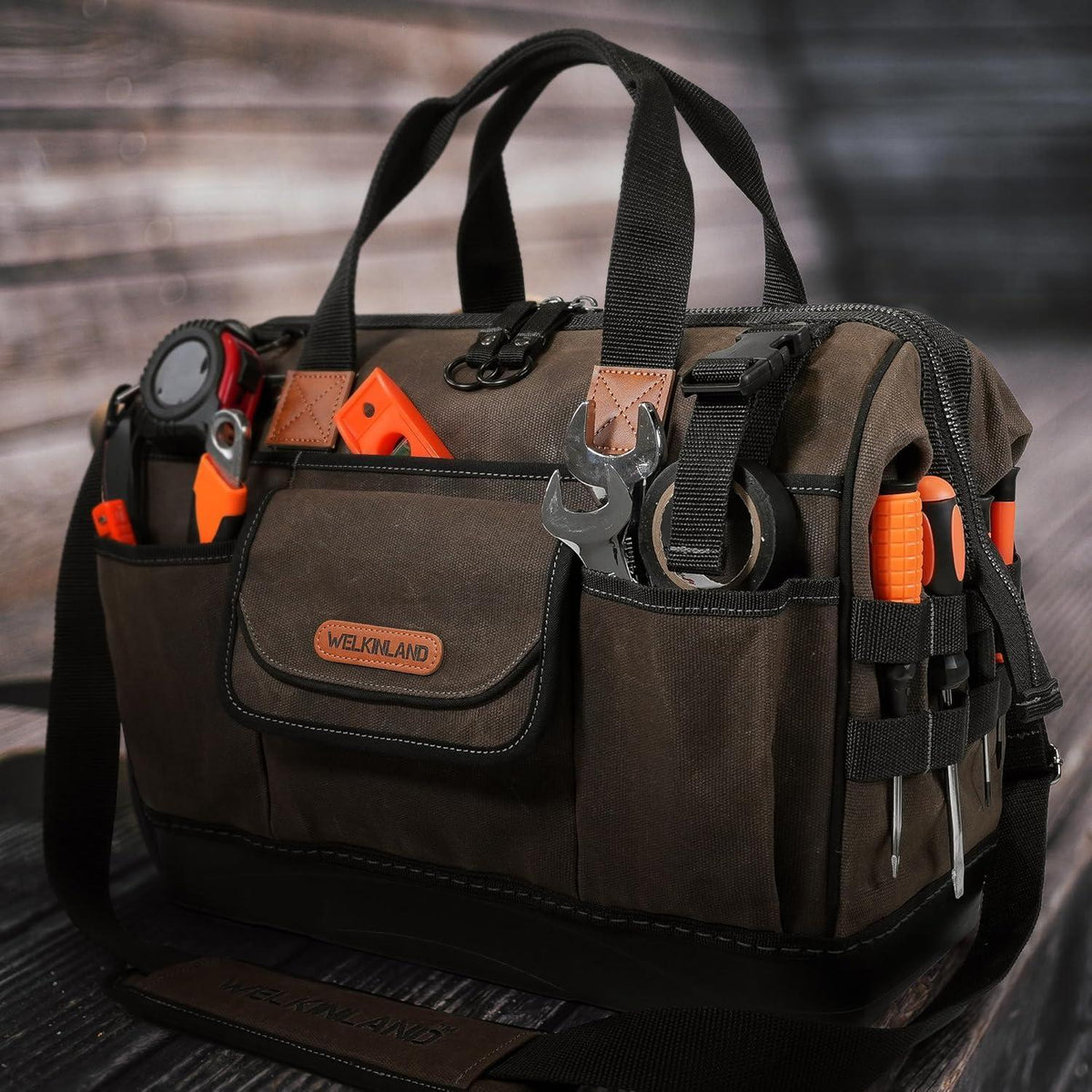 Werkzeugtasche aus gewachstem Segeltuch mit 45 Fächern, 40,6 cm