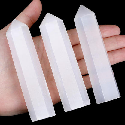 QINJIEJIE Selenit Kristall Turm 9-10cm Heilstein Hexagonal Punkt Stab Edelstein