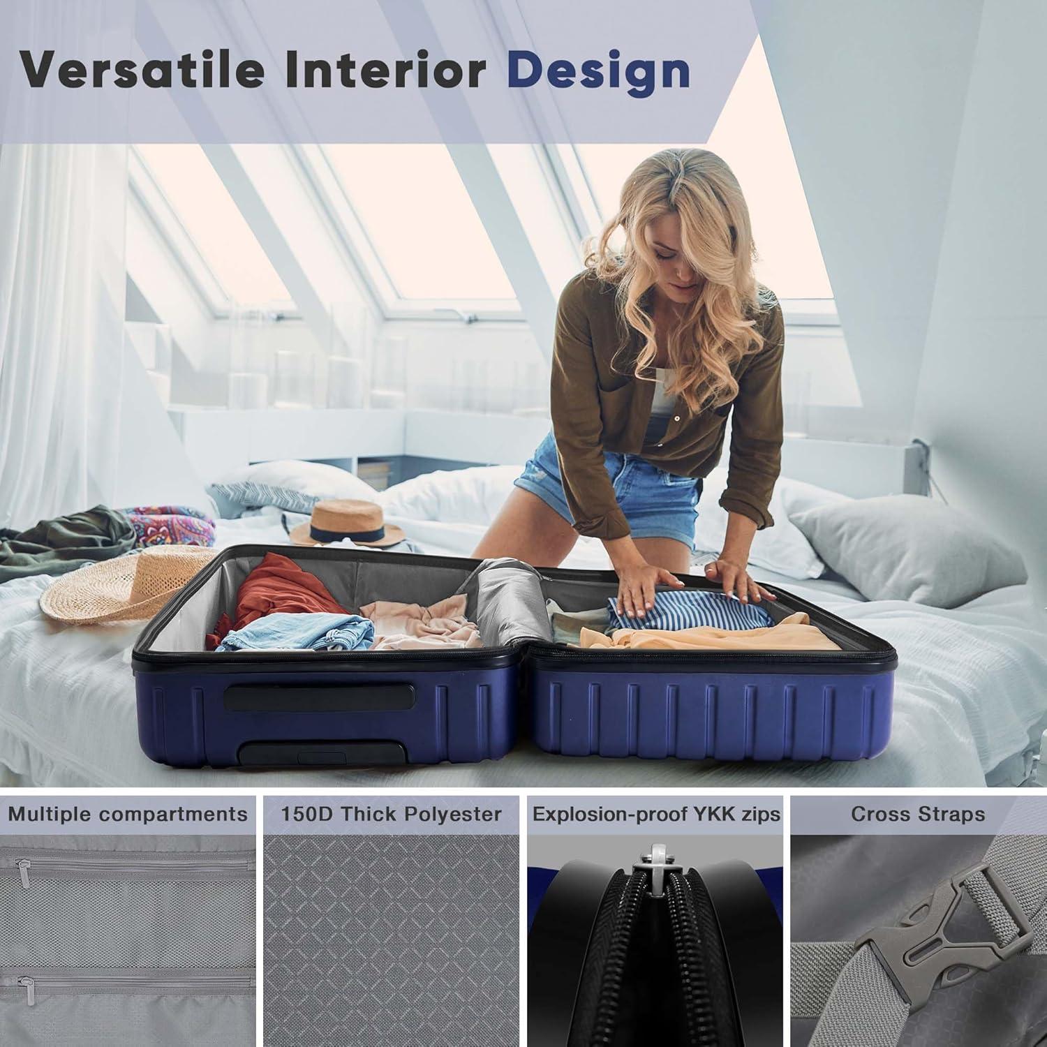 SHOWKOO Kofferset Hartschale Polycarbonat TSA Schloss 4 Rollen Marineblau