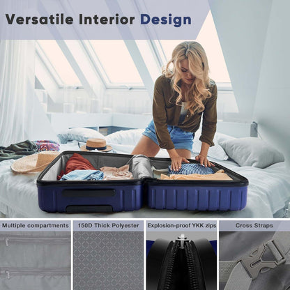SHOWKOO Kofferset Hartschale Polycarbonat TSA Schloss 4 Rollen Marineblau