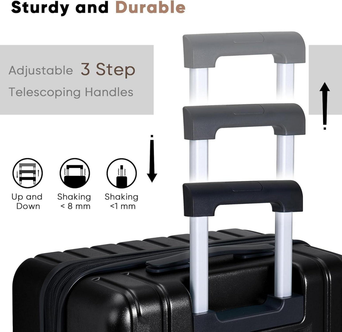 SHOWKOO Kofferset 3 tlg Hartschale 100% PC TSA 360° Rollen - Schwarz