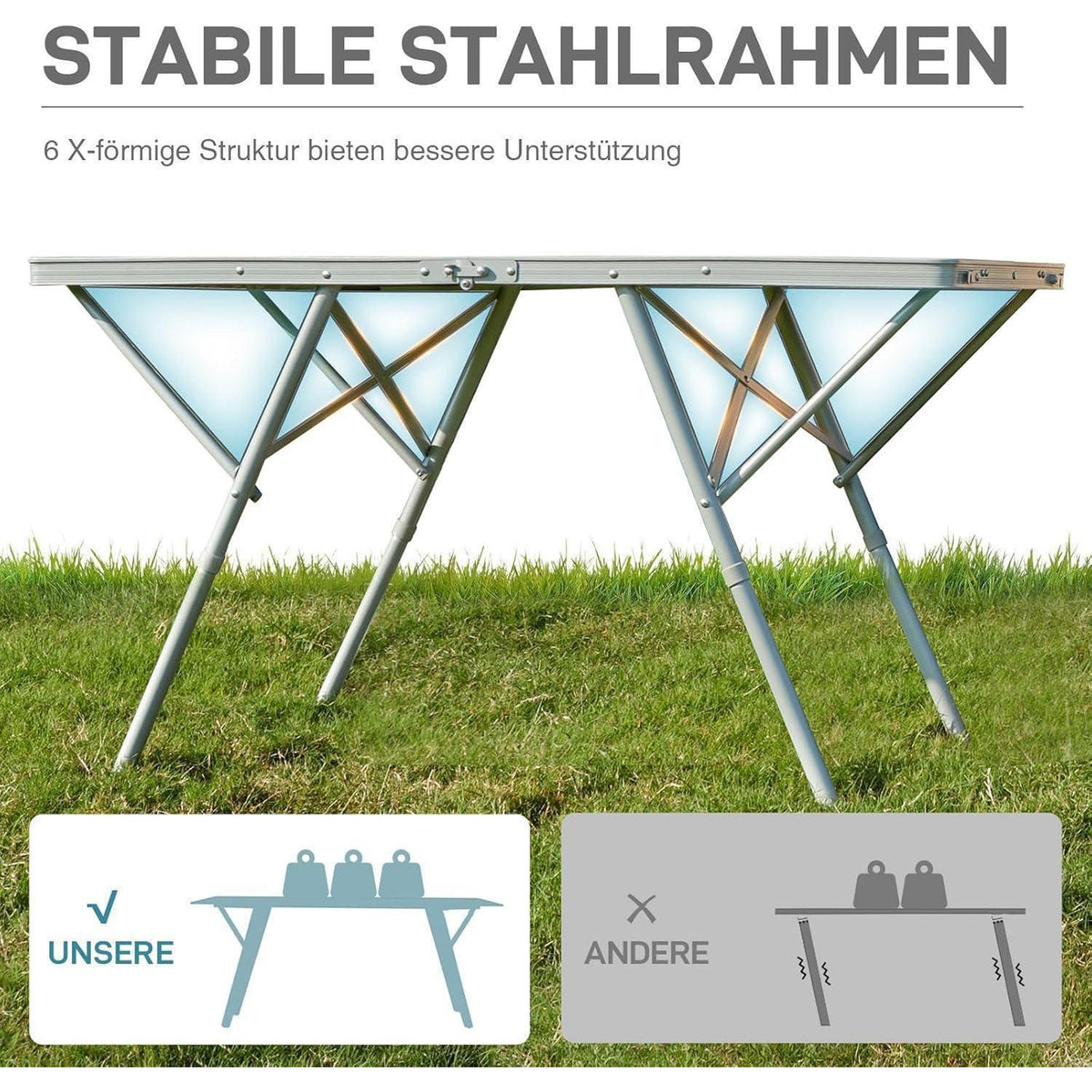 Faltbarer Campingtisch XL 120x60cm, höhenverstellbar, bis 60kg
