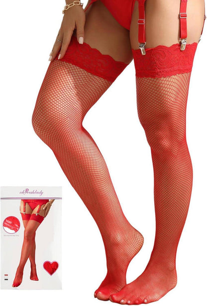 Halterlose Sexy Große Spitze Strümpfe Transparent Fischnetz  XS-5XL
