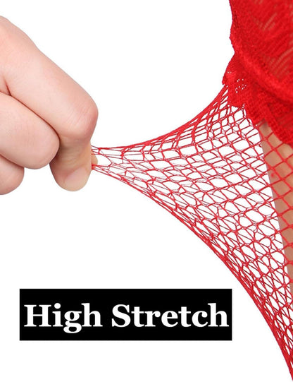 ohyeahlady Halterlose Strümpfe Damen Große Größen Transparente Overknees Netzstrümpfe Rot