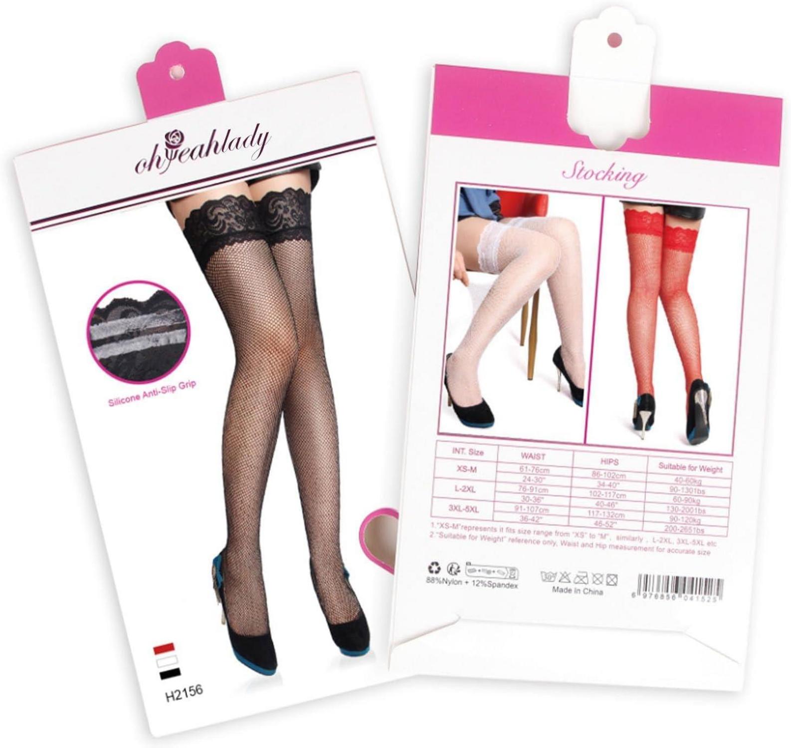 Halterlose Strümpfe Damen Sexy Transparent Große Größen XS-5XL Rot