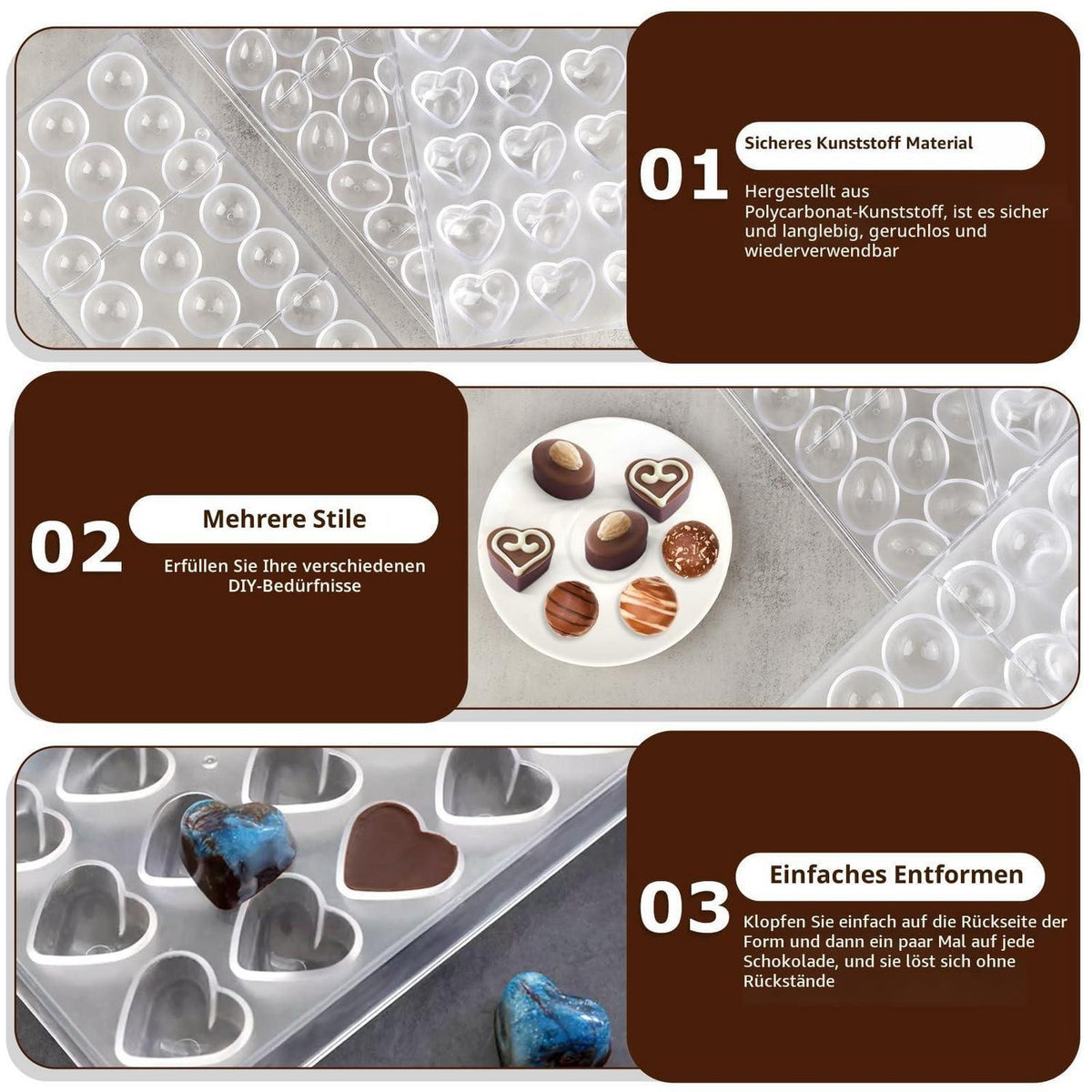 3D Schokoladenformen Set | Elliptisch, Rund, Herzförmig