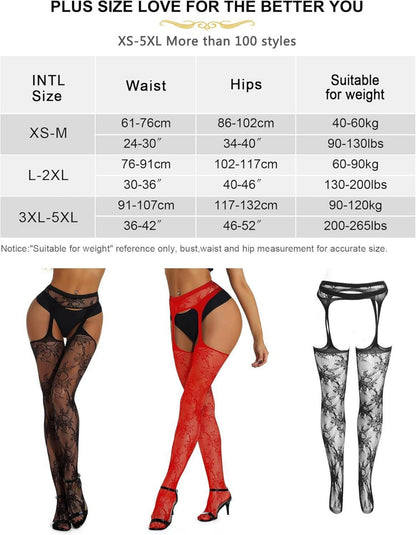Strumpfhose Damen Ouvert Große Größen Strapse Schwarz Spitze Elastisch