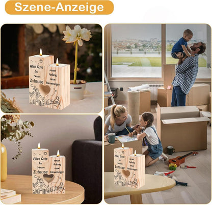 Einzugsgeschenk: Herzförmiger Kerzenständer aus Holz für Neue Wohnung