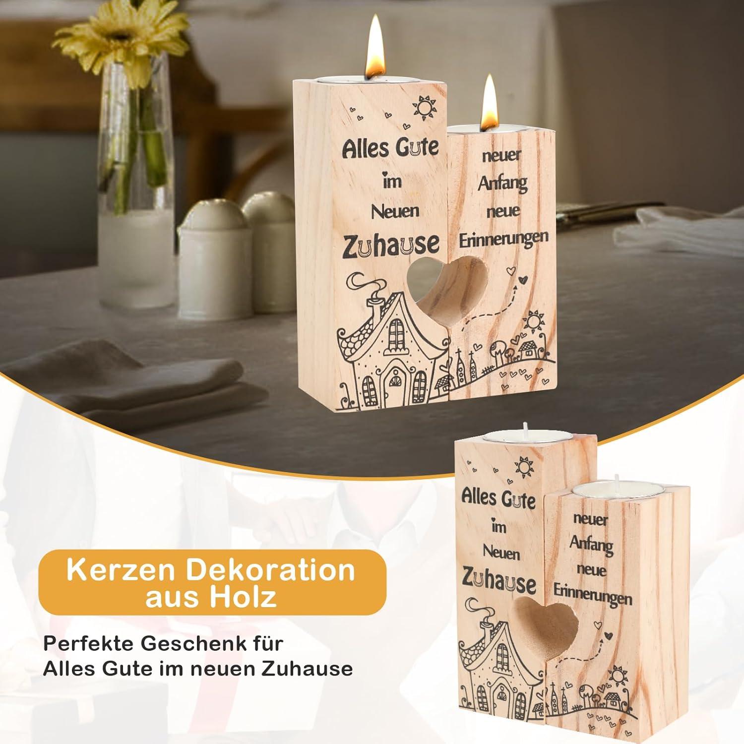 Einzugsgeschenk: Seutgjie Holz Kerzenständer Set Herzen 12cm & 10cm
