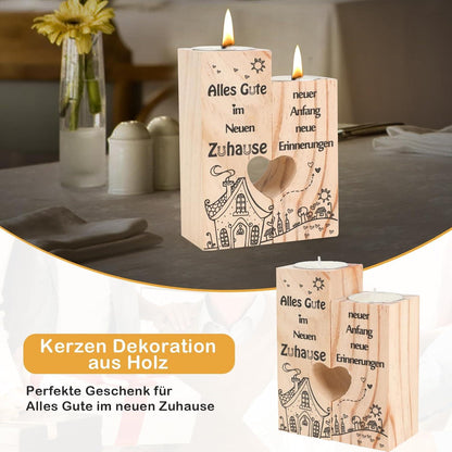 Einzugsgeschenk: Seutgjie Holz Kerzenständer Set Herzen 12cm & 10cm