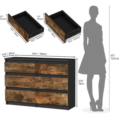 Holzkommode Schlafzimmer 6 Schubladen | Modernes Sideboard 100x30x70cm