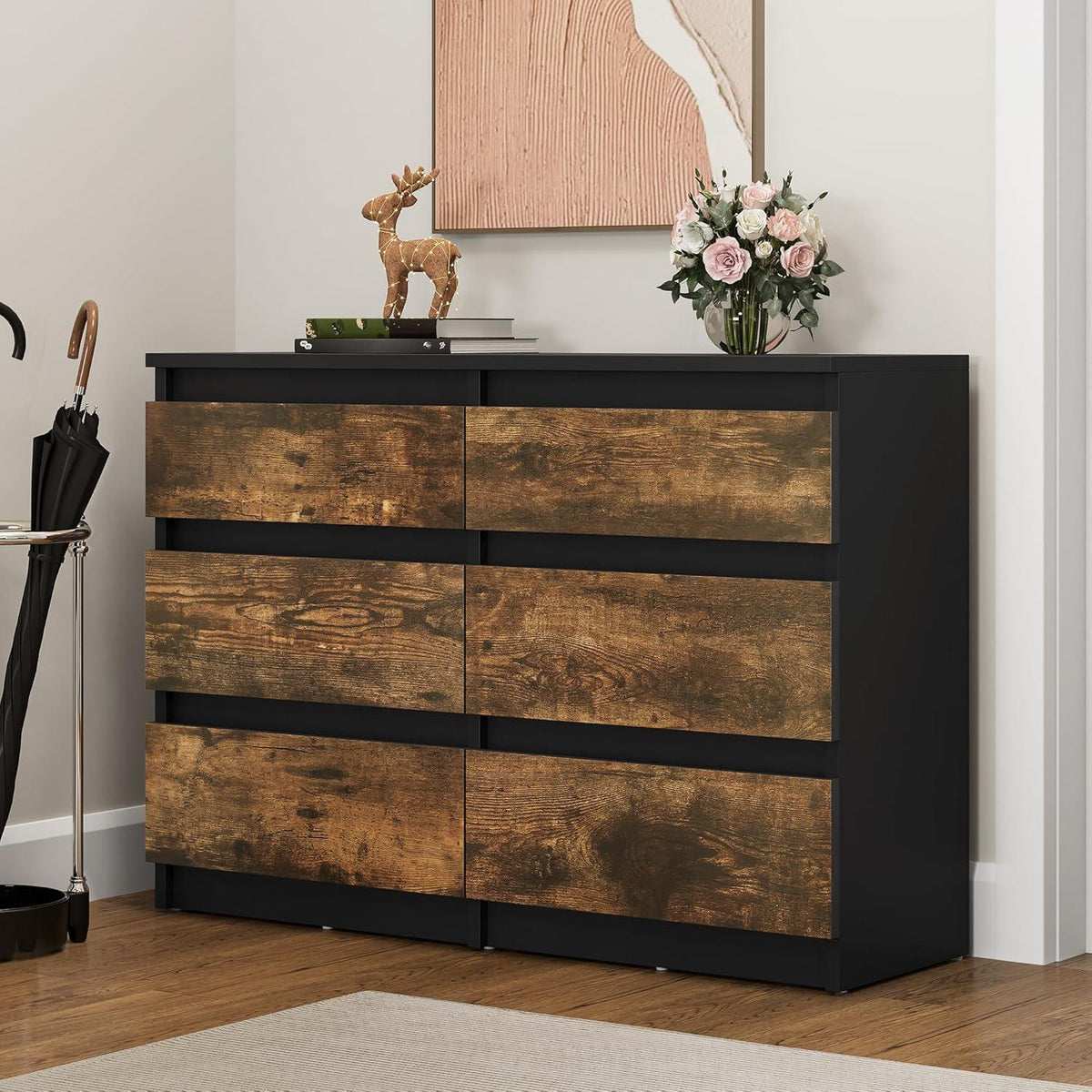 Holzkommode Schlafzimmer 6 Schubladen | Modernes Sideboard 100x30x70cm
