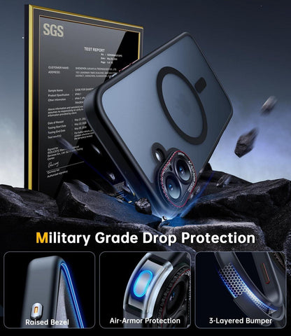 iPhone 16 Hülle Magsafe Militärschutz Kameraschutz Stoßfest Schwarz