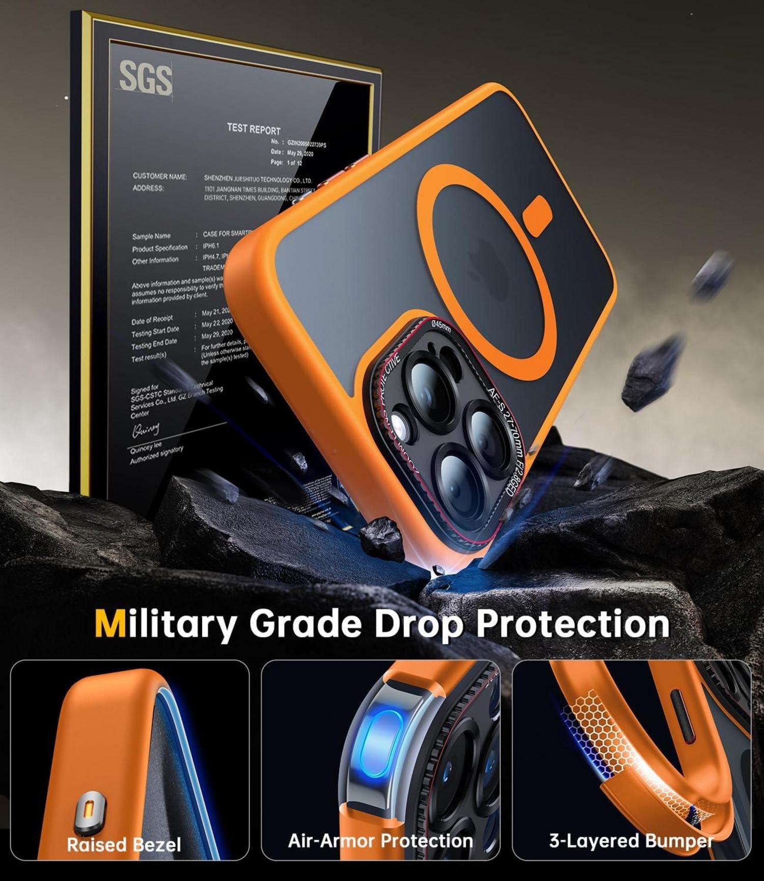 Hülle für iPhone 16 Pro Max Magsafe Militärschutz Orange Schutzhülle