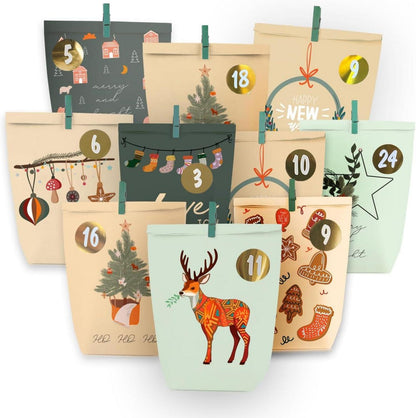 Nachhaltiger Adventskalender mit 24 wiederverwendbaren Papiertüten