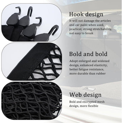 Kofferraumnetz Auto 80x100cm – Elastisches Gepäcknetz mit 4 Haken