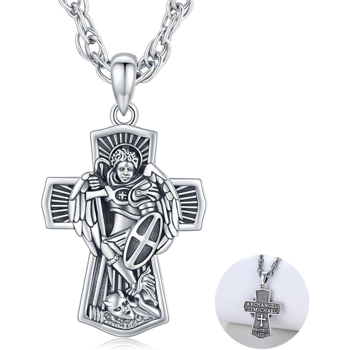 925 Sterlingsilber Halskette Erzengel Michael Schutzanhänger Herren