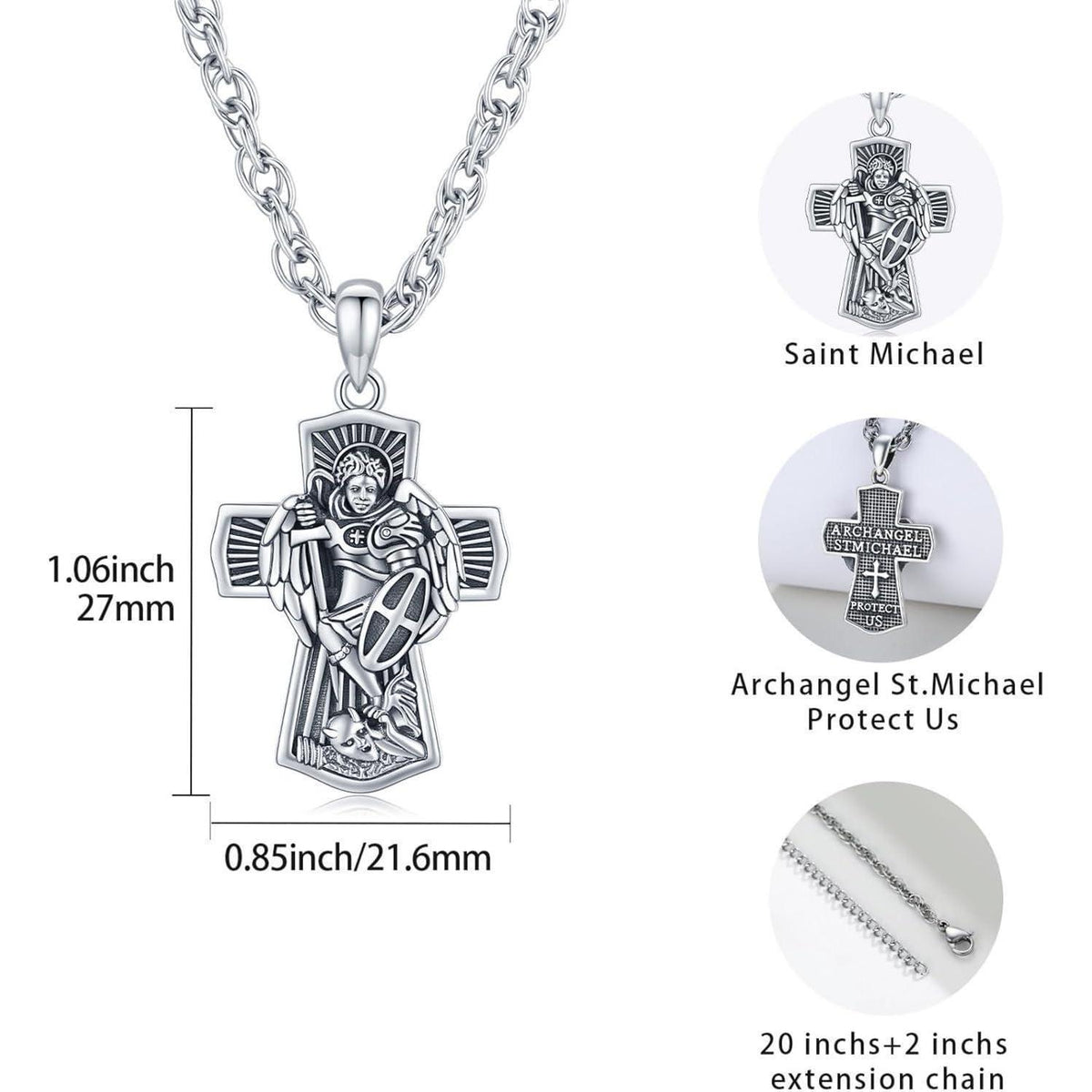 925 Sterlingsilber Halskette Erzengel Michael Schutzanhänger Herren