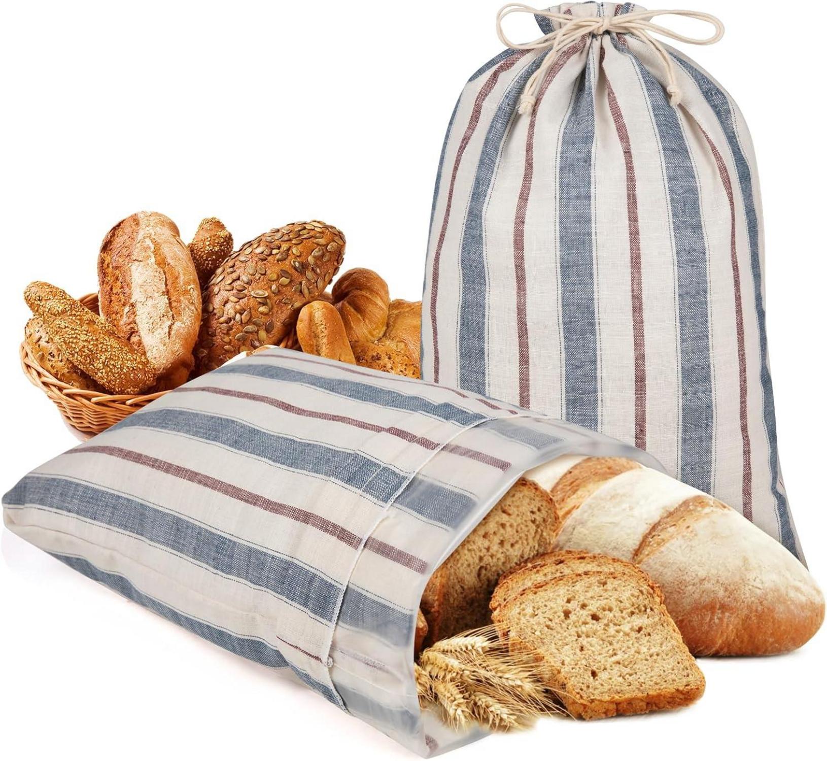 2er Pack Brotbeutel Bio-Leinen für Selbstgebackenes Brot und Brötchen
