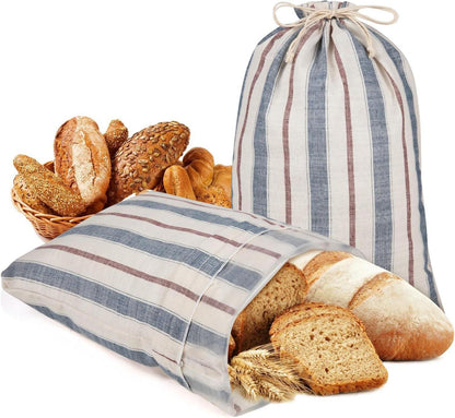 2er Pack Brotbeutel Bio-Leinen für Selbstgebackenes Brot und Brötchen