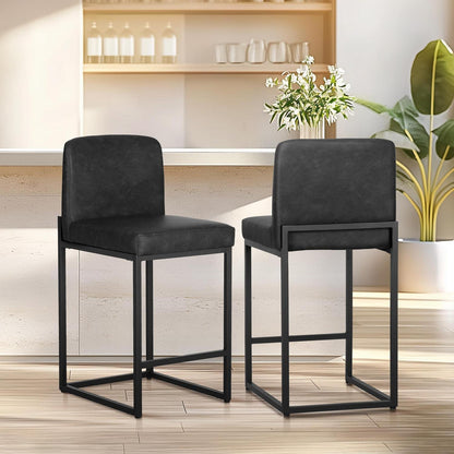 Barhocker Set 2er mit Lehne & Fußstütze – Schwarz