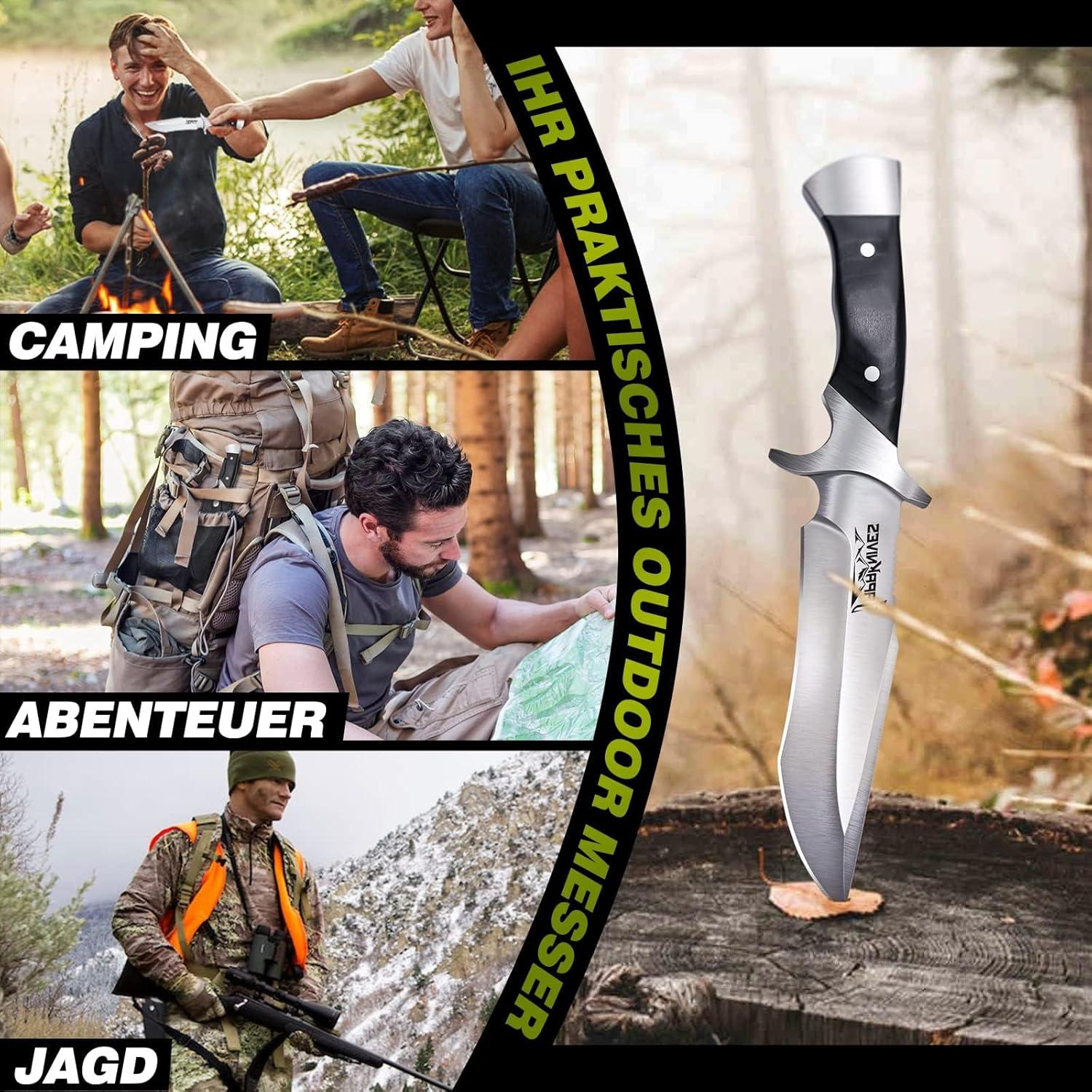 Outdoor Survival Messer Full Tang Klinge Lederscheide Bushcraft Hunting Knife