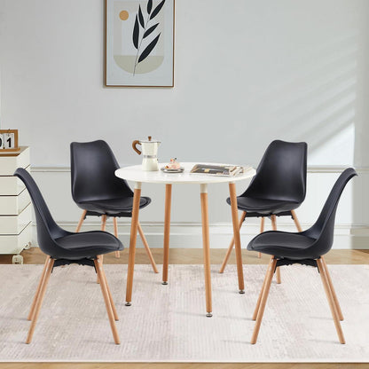 Runder Esstisch Set mit 4 Stühlen – Weiß/Schwarz Modern