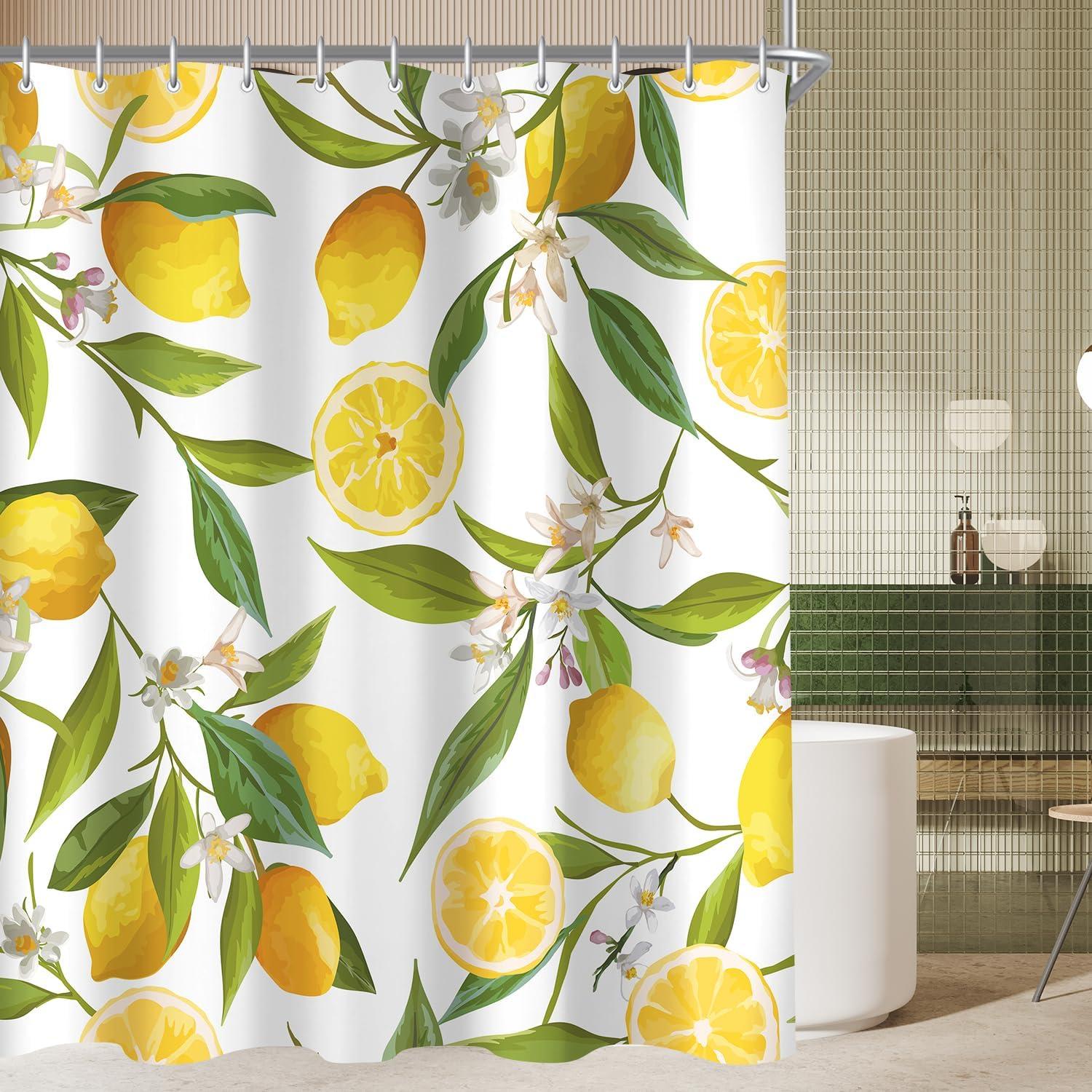Duschvorhang Zitrone Blatt 240x180cm Antischimmel, Wasserabweisend, Waschbar, Polyester