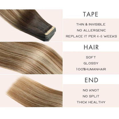 Echthaar Tape Extensions Goldbraun Balayage 50cm